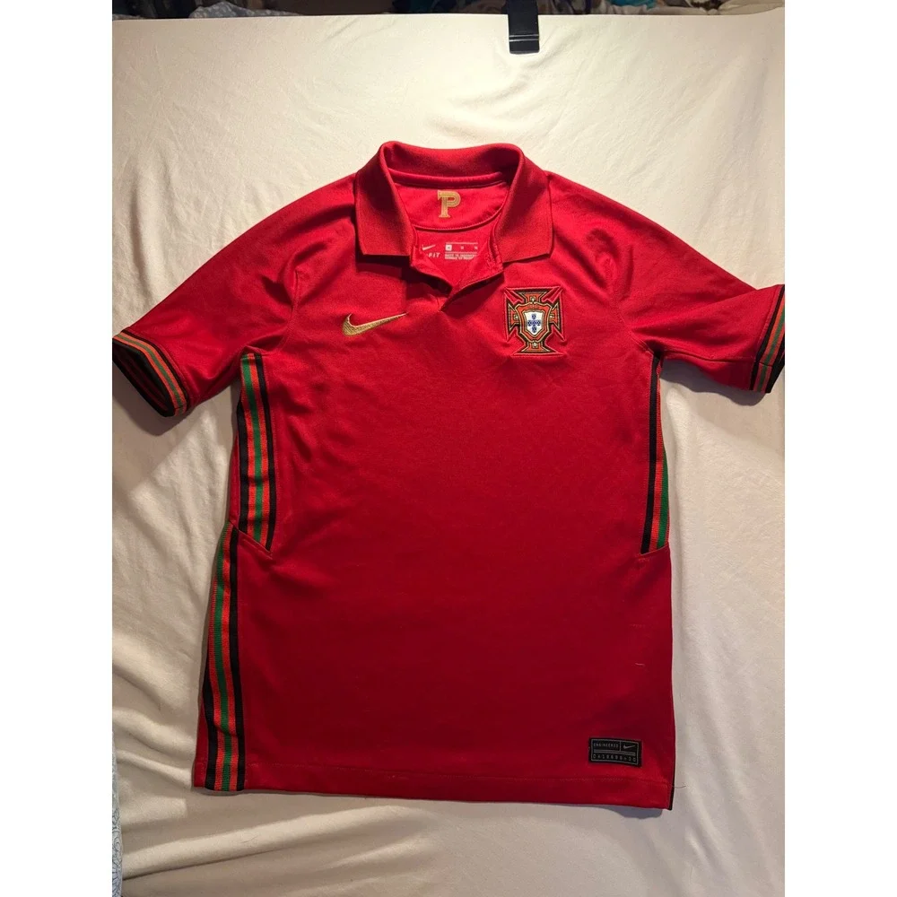 Nike Portugal Home Soccer Jersey Red Gold Dri-FIT Polo Shirt Mens Medium